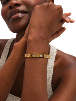 Jon Richard Crystal Clover Bangle, Gold - view 2, Gold