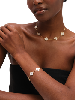 Jon Richard Mother-of-Pearl Polished Clover Bracelet, Gold - view 2, Gold