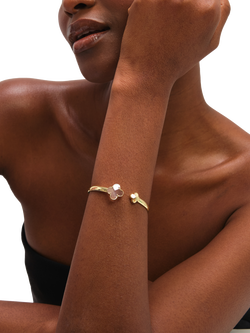 Jon Richard Polished Crystal Clover Bangle, Gold - view 2, Gold