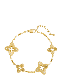 Jon Richard Textured Crystal Clover Bracelet, Gold, Gold