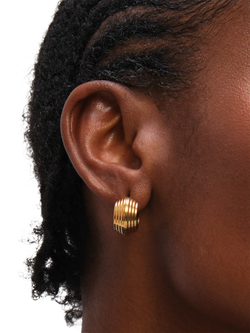 Jon Richard Ribbed Hoop Earrings, Gold - view 2, Gold