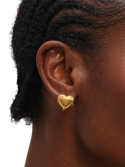Jon Richard Ribbed Heart Earrings, Gold - view 2, Gold
