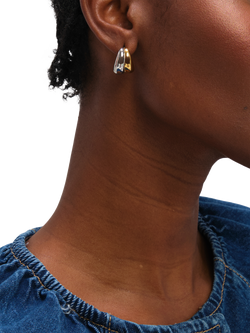 Jon Richard Ribbed Dome Earrings, Two Tone - view 2, Two Tone