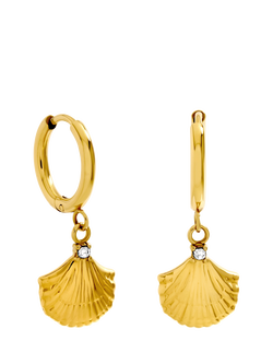 Jon Richard Shell Drop Hoop Earrings, Gold, Gold