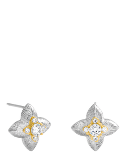 Jon Richard Two Tone Cubic Zirconia Clover Stud Earrings, Silver/Gold