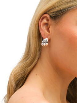 Jon Richard Multi Row Molten Hoop Earrings - view 2, Silver