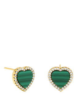 Jon Richard Crystal and Malachite Heart Stud Earrings, Gold, Gold