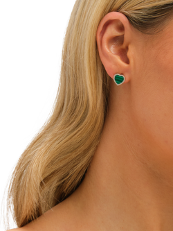 Jon Richard Crystal and Malachite Heart Stud Earrings, Gold - view 2, Gold
