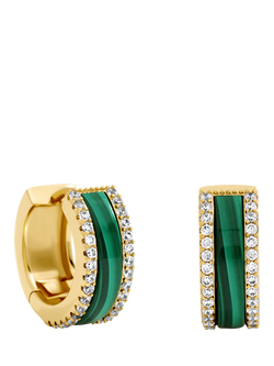 Jon Richard Crystal and Malachite Hoop Earrings, Gold, Gold