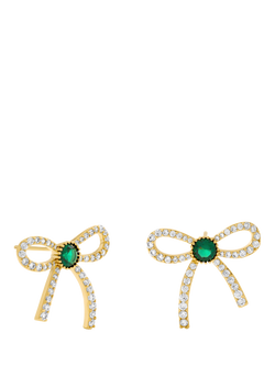 Jon Richard Crystal and Emerald Bow Stud Earrings, Gold, Gold