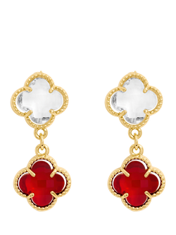 Jon Richard Ruby and Crystal Clover Drop Earrings, Gold, Gold