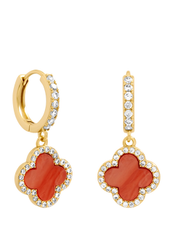 Jon Richard Clover Huggie Earrings, Coral