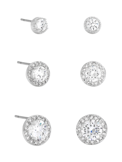 Jon Richard Crystal Halo Earrings, Pack of 3, Silver, Silver
