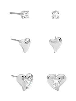 Jon Richard Cubic Zirconia Heart Earrings, Pack of 3, Silver, Silver