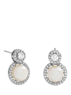 Jon Richard Pave and Freshwater Pearl Halo Earrings, Silver, Silver