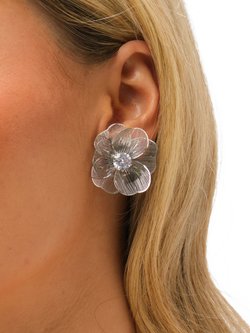 Jon Richard Crystal Statement Flower Earrings, Silver - view 2, Silver