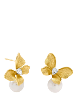 Jon Richard Satin Butterfly and Pearl Drop Earrings, Gold, Gold