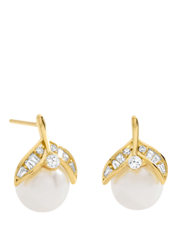 Jon Richard Crystal and Pearl Leaf Stud Earrings, Gold, Gold