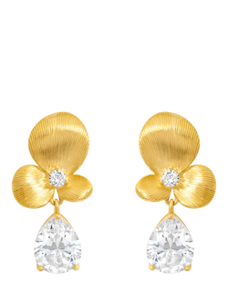 Jon Richard Brushed Floral and Crystal Drop Earrings, Gold, Gold