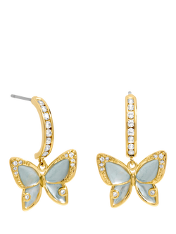 Jon Richard Pave and Blue Butterfly Half Hoop Earrings, Gold, Gold
