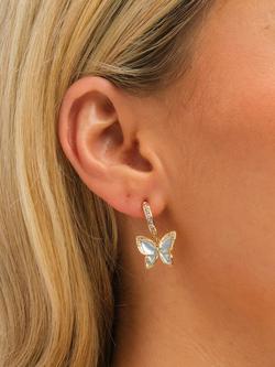 Jon Richard Pave and Blue Butterfly Half Hoop Earrings, Gold - view 2, Gold