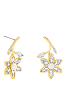 Jon Richard Crystal and Pearl Flower Drop Earrings, Gold, Gold
