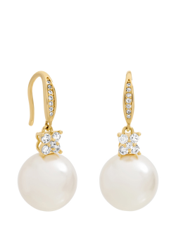 Jon Richard Pave and Pearl Drop Earrings, Gold, Gold