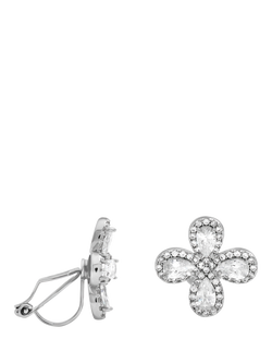 Jon Richard Crystal Floral Clip-On Earrings, Silver, Silver