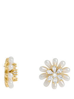 Jon Richard Pearl and Crystal Flower Clip-On Earrings, Gold, Gold