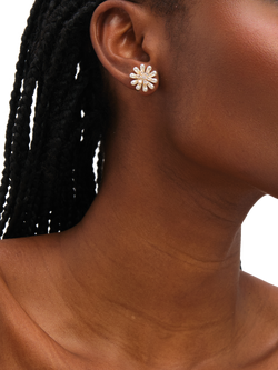 Jon Richard Pearl and Crystal Flower Clip-On Earrings, Gold - view 2, Gold