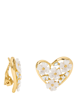 Jon Richard Floral Encrusted Heart Clip-On Earrings, Gold, Gold