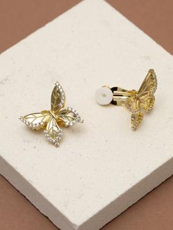 Jon Richard Crystal Edge Butterfly Clip-On Earrings, Gold - view 2, Gold