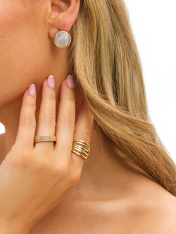 Jon Richard Mother of Pearl Round Clip-On Earrings, Gold - view 2, Gold