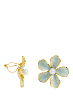 Jon Richard Blue Enamel Flower Clip-On Earrings, Gold, Gold