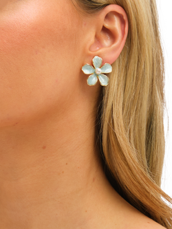 Jon Richard Blue Enamel Flower Clip-On Earrings, Gold - view 2, Gold