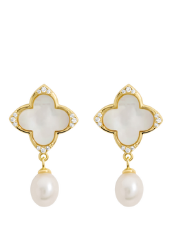Jon Richard Mother-of-Pearl Clover Earrings, Gold, Gold