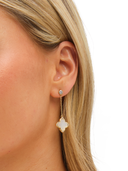 Jon Richard Mother-of-Pearl Clover Drop Earrings, Gold - view 2, Gold
