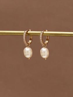 Jon Richard Real Freshwater Pearl Huggie Earrings, Gold - view 2, Gold