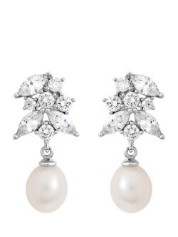 Jon Richard Crystal and Freshwater Pearl Earrings, Silver, Silver