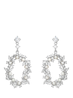Jon Richard Crystal and Freshwater Pearl Open Earrings, Silver, Silver