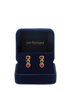 Jon Richard Cubic Zirconia Red Heart Drop Earrings, Gold - view 2, Gold