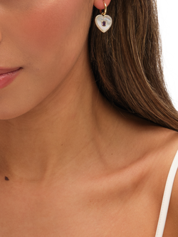 Jon Richard Mother Of Pearl Heart Earrings, Gold - view 2, Gold