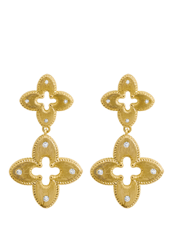 Jon Richard Textured Crystal Clover Earrings, Gold, Gold