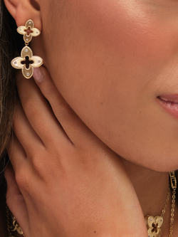 Jon Richard Textured Crystal Clover Earrings, Gold - view 2, Gold