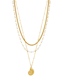 Jon Richard Triple Row Shell Necklace, Gold, Gold