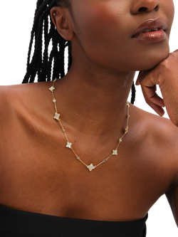 Jon Richard Mother-of-Pearl and Crystal Clover Necklace, Gold - view 2, Gold