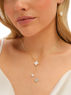 Jon Richard Mother-of-Pearl and Crystal Clover Y Necklace, Gold - view 2, Gold