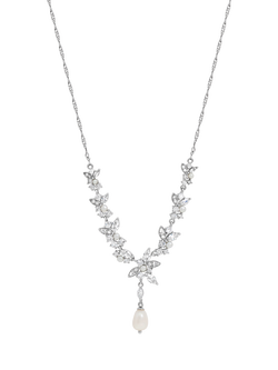 Jon Richard Crystal and Freshwater Pearl Y Drop Necklace, Silver, Silver