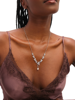 Jon Richard Crystal and Freshwater Pearl Y Drop Necklace, Silver - view 2, Silver
