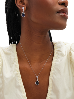 Jon Richard Cubic Zirconia Sapphire Pendant Necklace, Silver - view 2, Silver